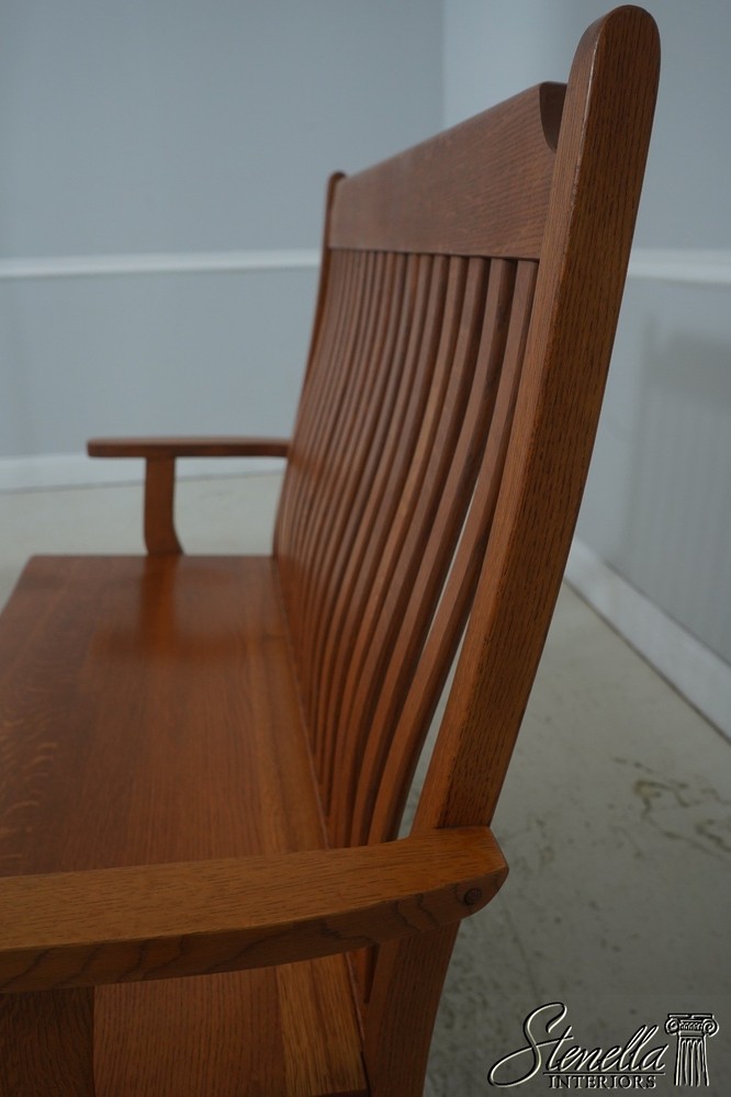 72209: Arts And Crafts Style Solid Oak Slat Back Bench