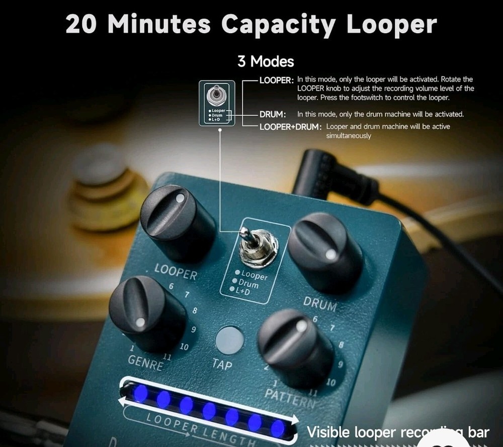 Flamma FS01 Drum Loop Pedal - 11 Drum Machine Styles & 20-Minute Looper