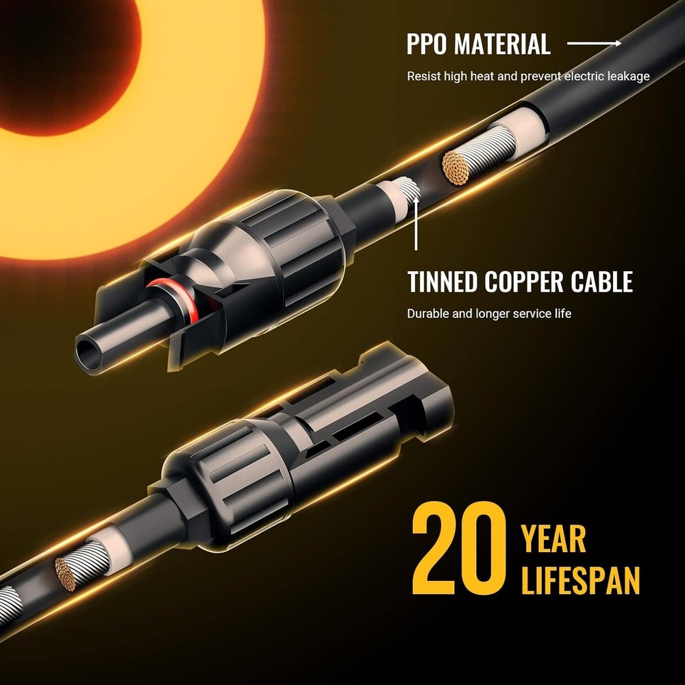 Durable Solar Panel Adapter Cable - 20A Y Branch Connector, Waterproof Design