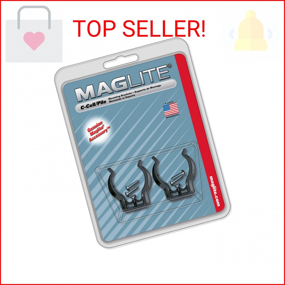 Maglite Black Universal Mounting Brackets for C-Cell Flashlight, 2 pk