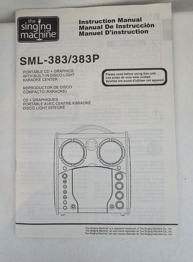 SINGING MACHINE SML-383 Portable CD+G Player Karaoke Machine
