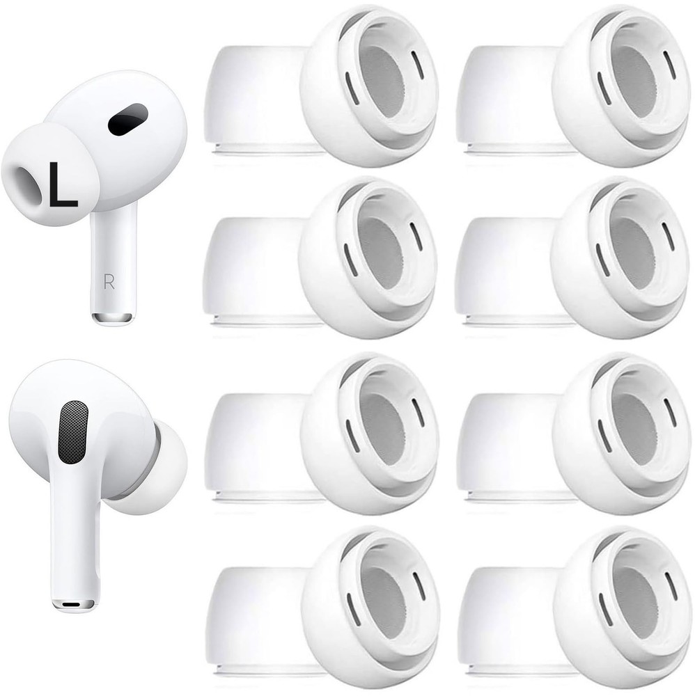 8 Sets Large Size Ear Tips Replacement for AirPods Pro 2nd / 1st Large, white