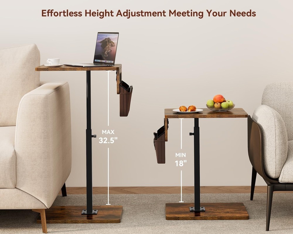 Sofa Armrest Tray Table Couch 360° Swivel Height Adjustable Side Table Small