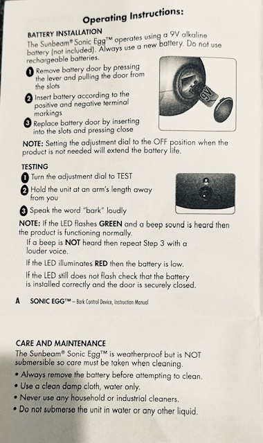 Sunbeam Sonic Egg - Ultra Sonic Bark Control