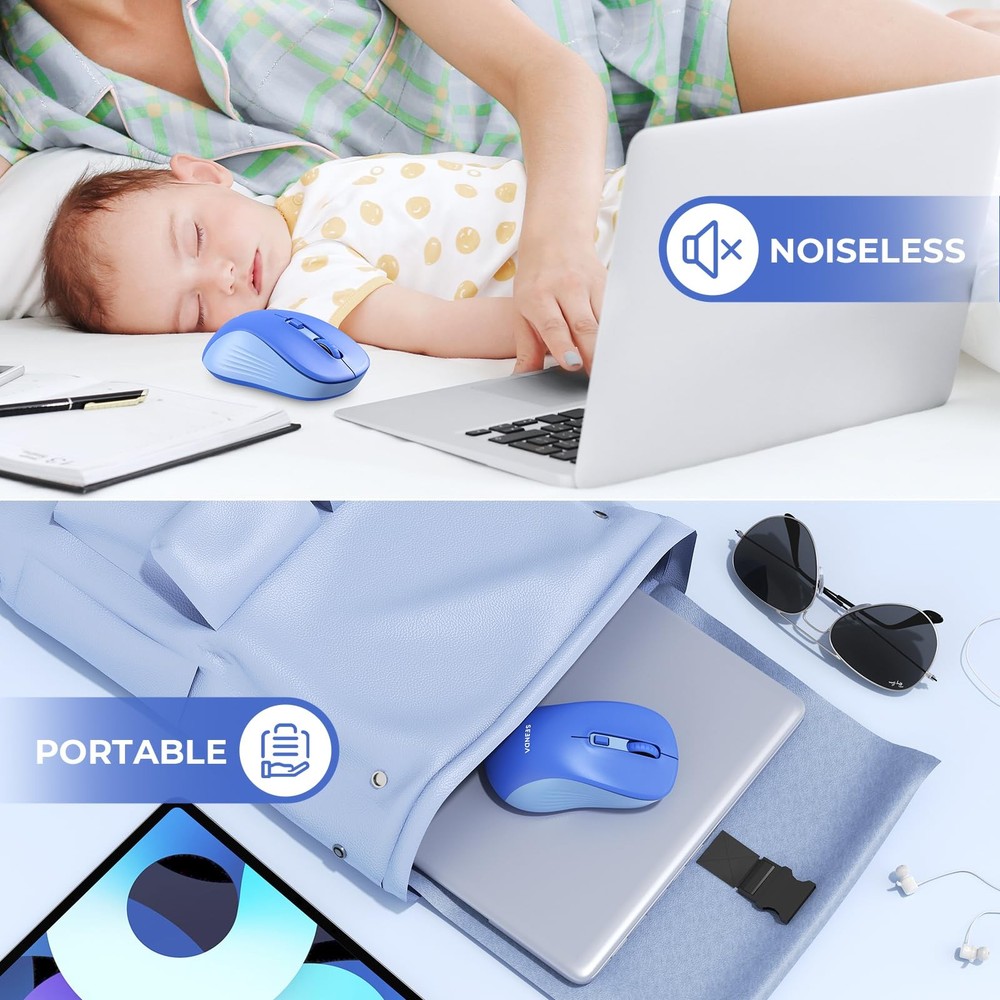 Bluetooth Wireless Mouse, Bluetooth & 2.4G USB Dual Mode, Quiet Clicks, Smoot...