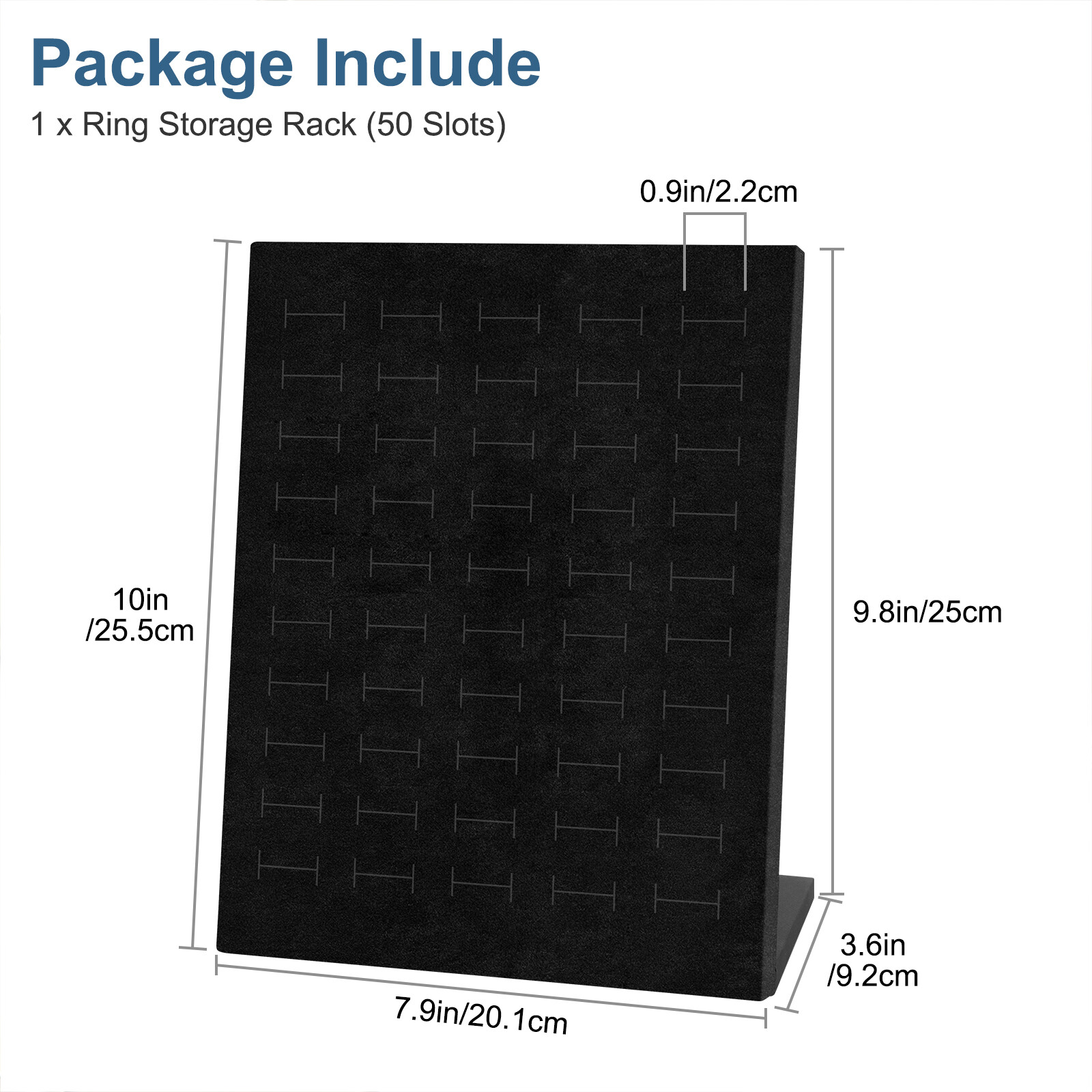 Velvet Ring Display Stand, 50 Slots L-Shaped Jewelry Holder Showcase Organizer