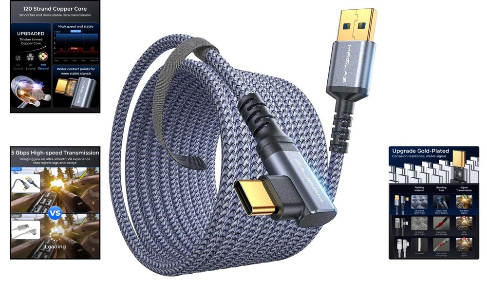 Nylon Braided 16FT Link Cable for Quest 2/3 with Fast Charging - 5Gbps