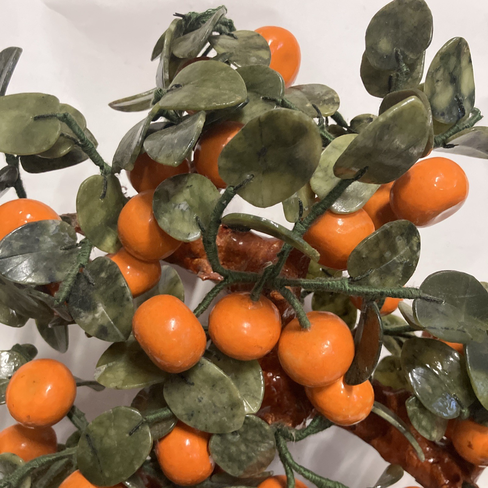 Large Mandarin Orange Jadeite Leaves Bonsai Tree Feng Shui Marble large Stone