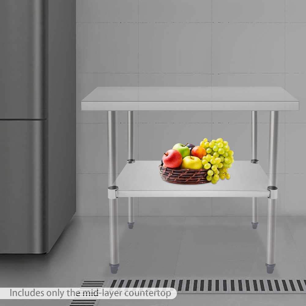 Stainless Steel Rectangular Shelf for Work Table, Adjustable 220 lbs Capacity