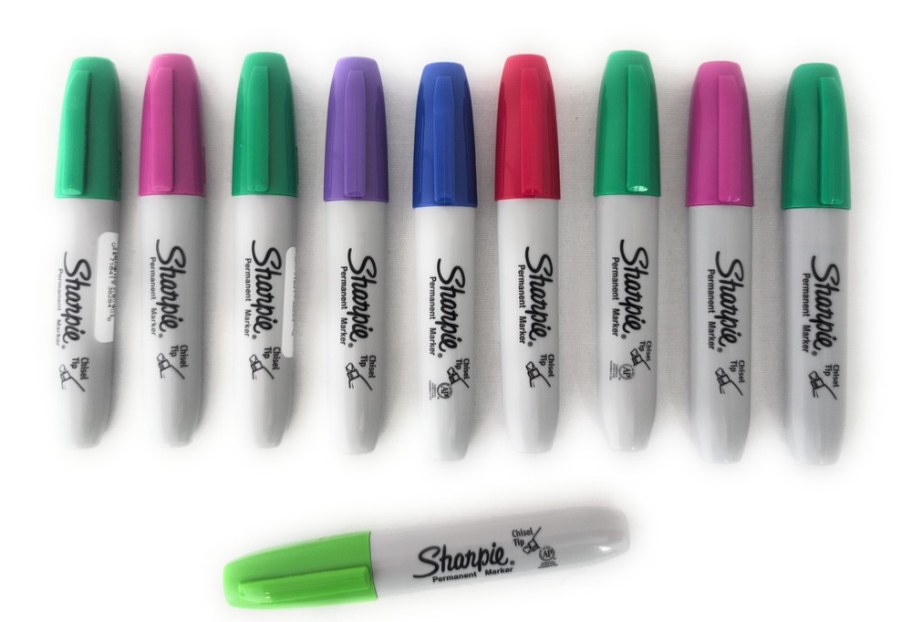 Sharpie Markers: 10ct Permanent Marker Lot: Chisel Tip MULTI-COLOR Thick Barrel