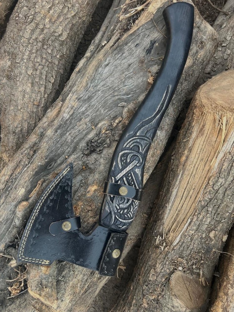 Custom Carbon Steel Viking Hatchet Axe with Engraved Handle
