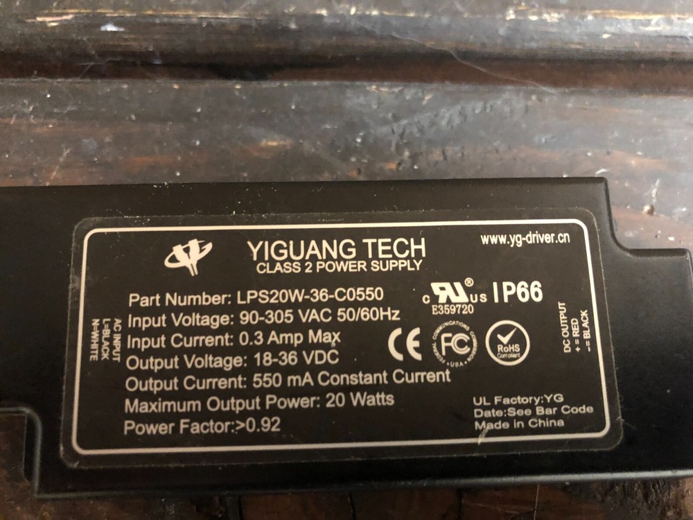 20W Power Supply LED Driver Yiguang Tech Class 2 Constant Current