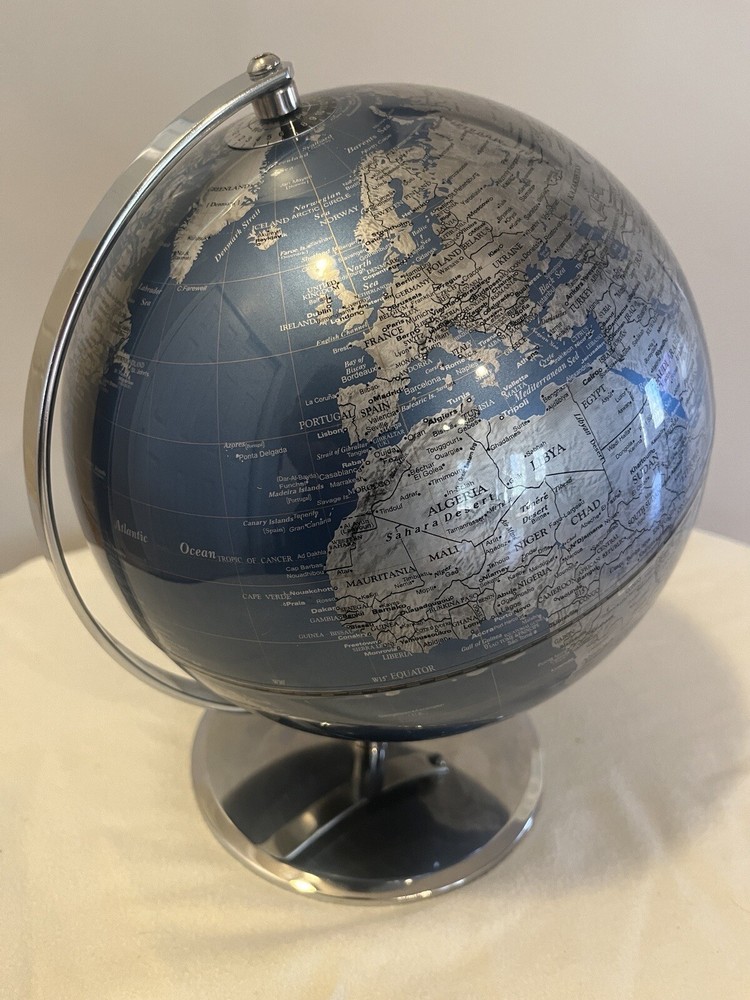 🔥RARE Chrome Base Gray and Blue colored 10” Diameter Globe🔥