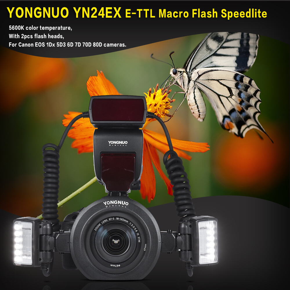 YONGNUO YN24EX E-TTL Macro Ring Flash Speedlite Light 2Pcs Flash Head for Canon