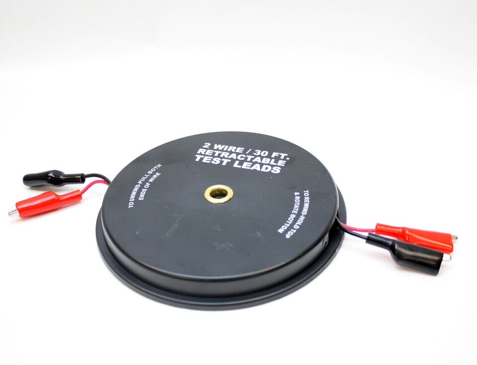 2 Wire 30 FT Retractable Test Leads 18 Gauge Alligator Clips Electrical Testing