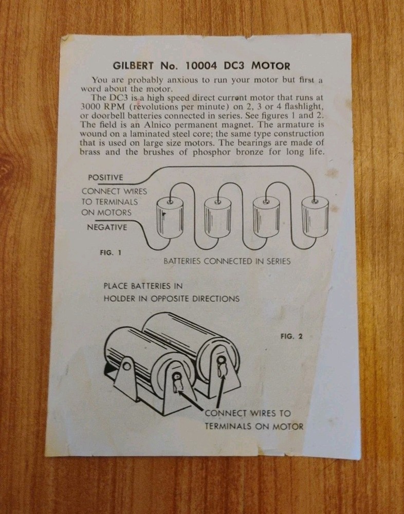Gilbert Gabriel Erector Set M-3837 DC3 Motor Instruction Sheet