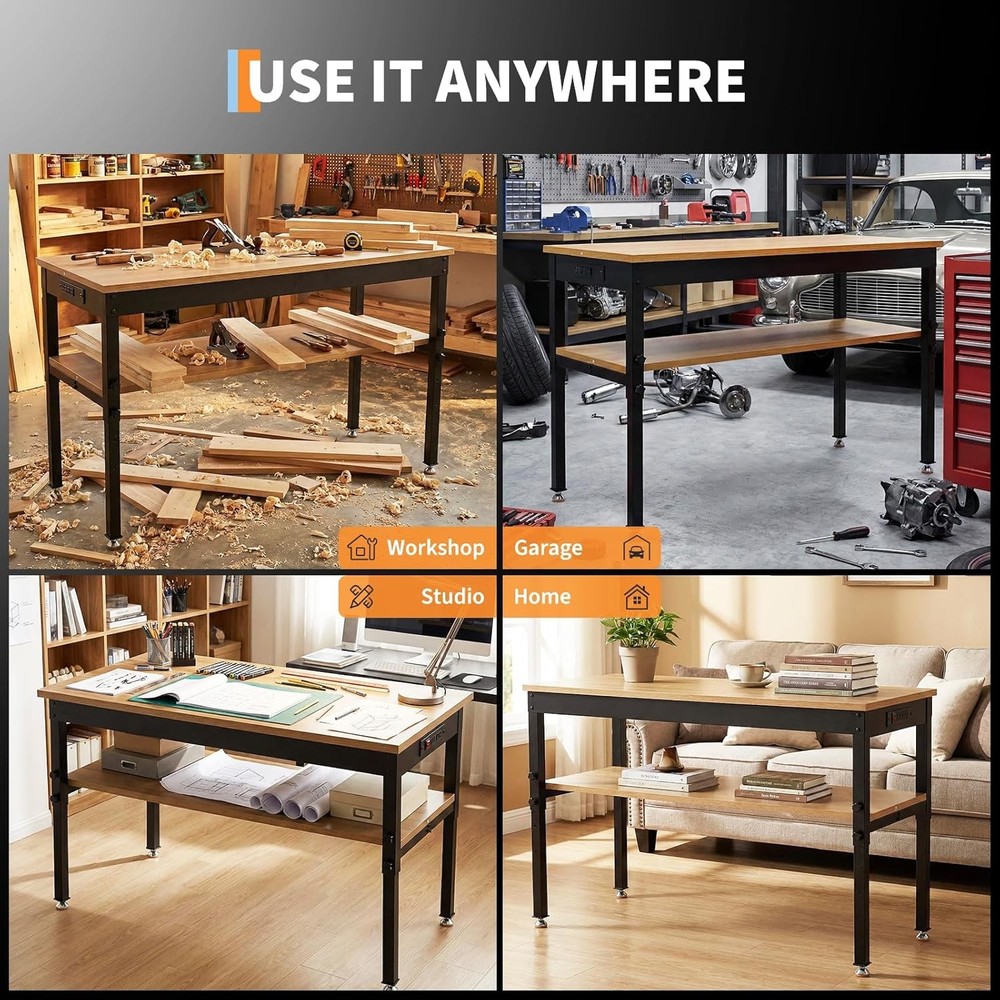 Workbench with Storage Shelf Adjustable Height 48x24 Inch Work Benches 2500 LBS