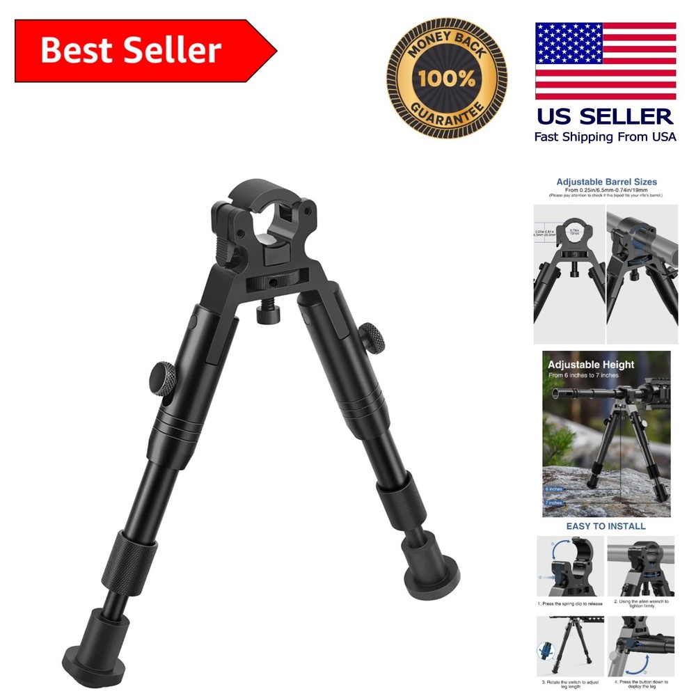 Lightweight Clamp-On Rifle Bipod - Quick Attach, Adjustable Height & Portability