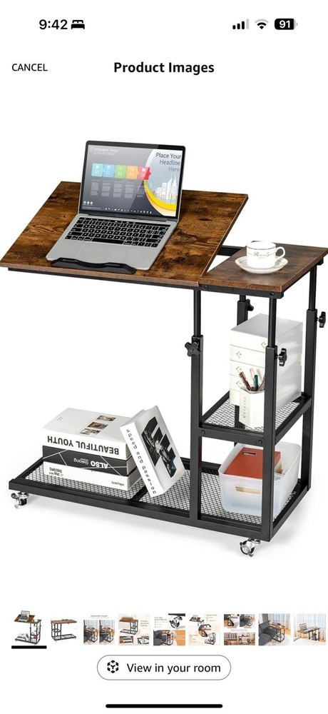 Tangkula Height Adjustable C Shaped End Table With Locking Wheels