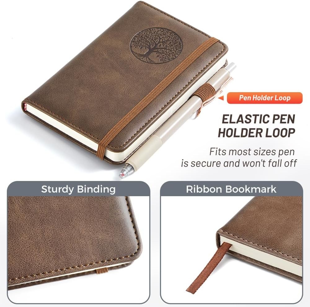 Small Pocket Notebook, Leather Journal Mini (Brown) Mini, Brown