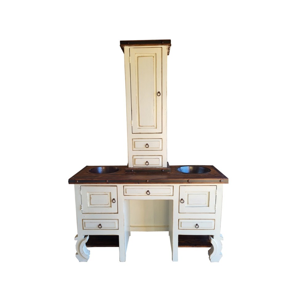 Don Pio Rustic Bathroom Vanity With Make-up Vanity and bench