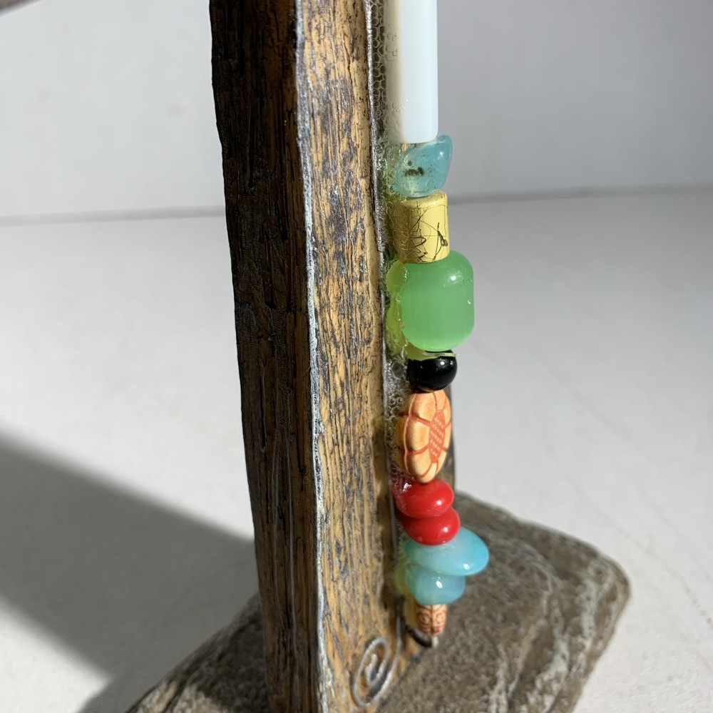 Small Boho Rustic Primitive Style Resin & Beads Standing Decorative Ornate Cross