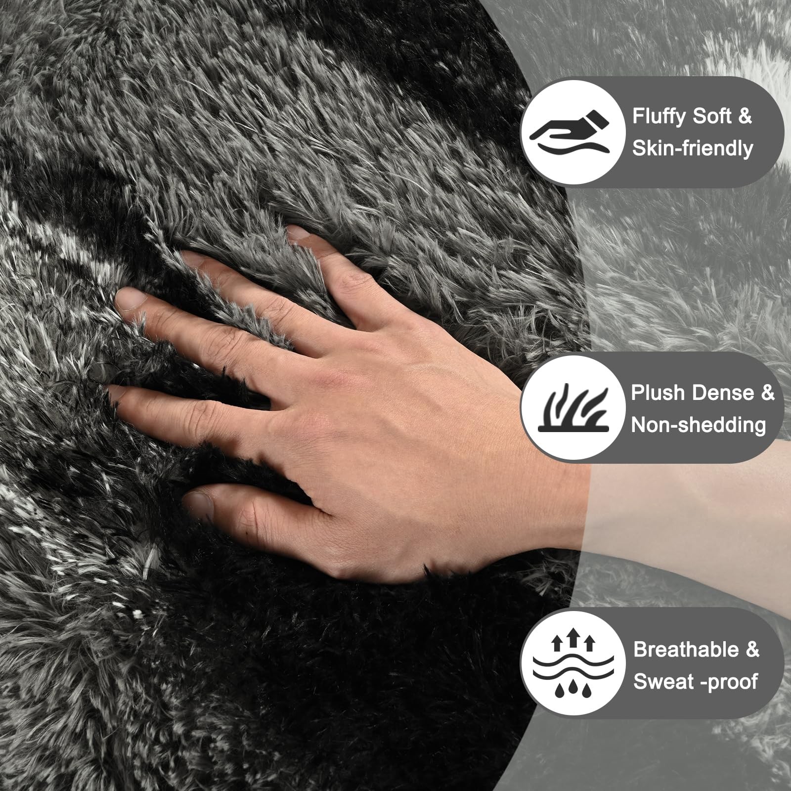 Fluffy Area Rugs for Bedroom Living Room, 4x6 Black and Grey Soft Plush Strip...