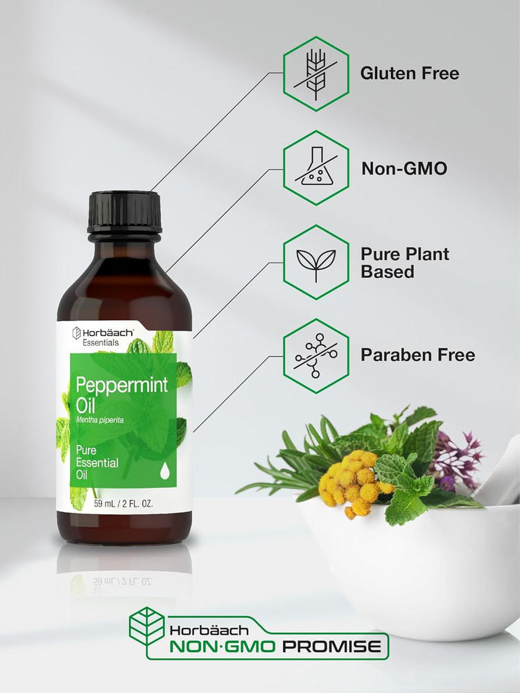 Peppermint Essential Oil 2 fl oz | Pure Oil for Massage, Diffusers, Bath & DIY