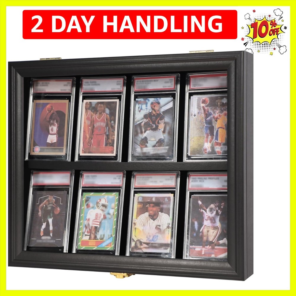 8 Baseball Card Display Case - Lockable Sports Graded Card Display Case Wall ...