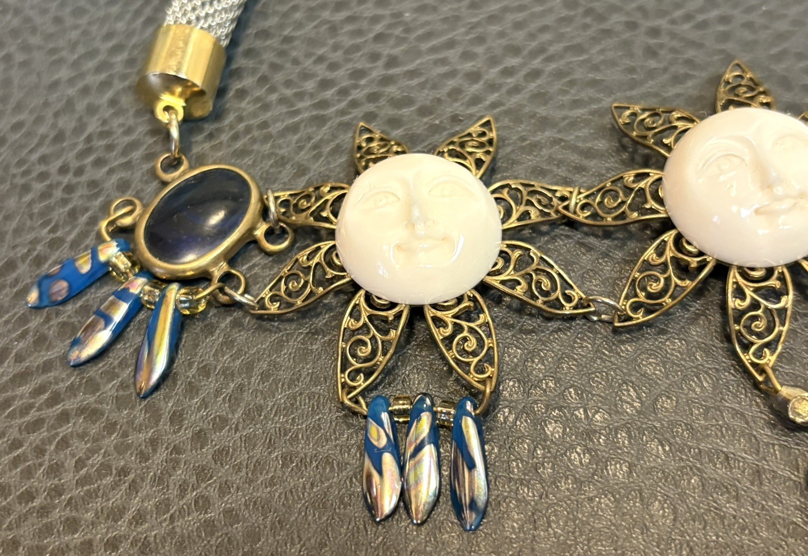 Holst + Lee Designer Celestial Sun Face Flower Chunky Necklace Gold Silver Tone