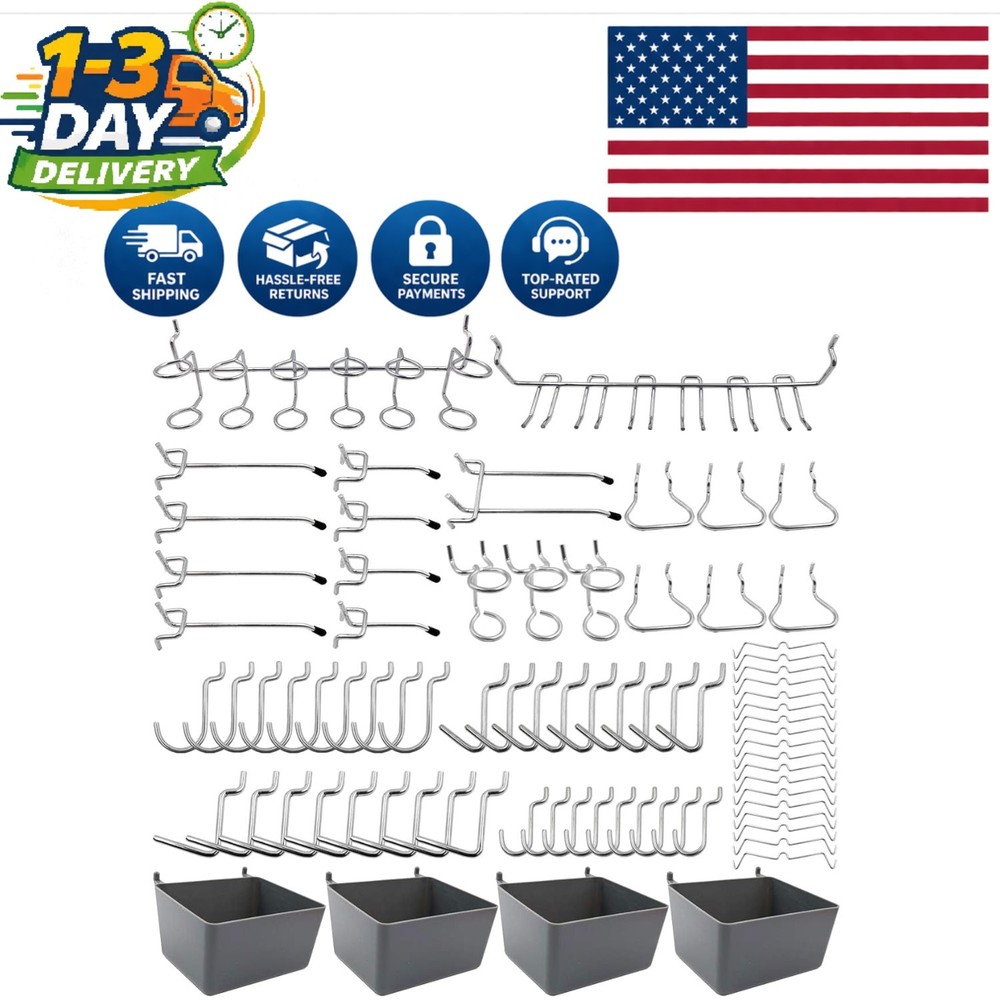 Complete 80pc Pegboard Hooks & Bins Kit - Rust-Resistant Tool Storage Solution