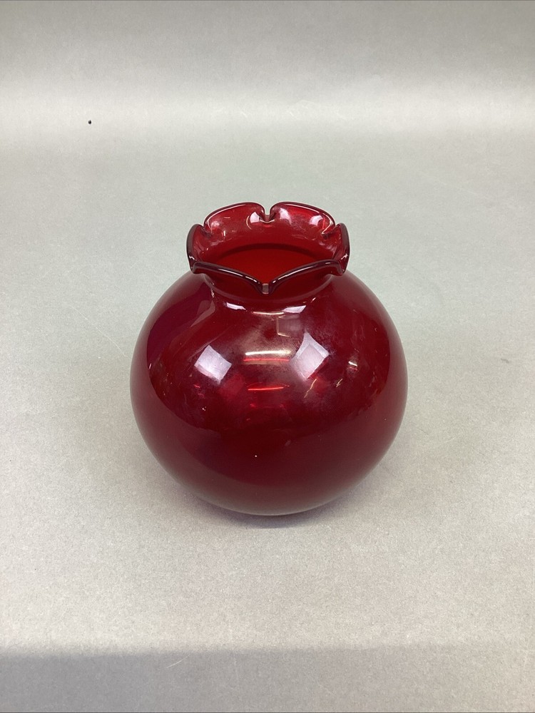 Anchor Hocking Ruby Red Glass Flower Vase - 4.25”H