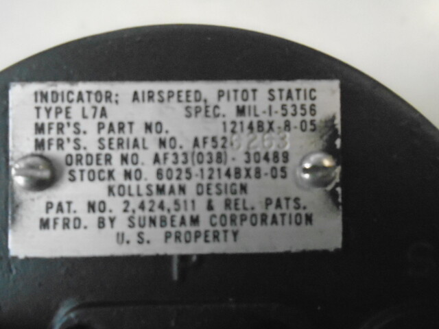 1 EA 1989 FOREIGN SERV. BENDIX PITOT STATIC AIRSPEED INDICATOR P/N: 1214BX-8-05