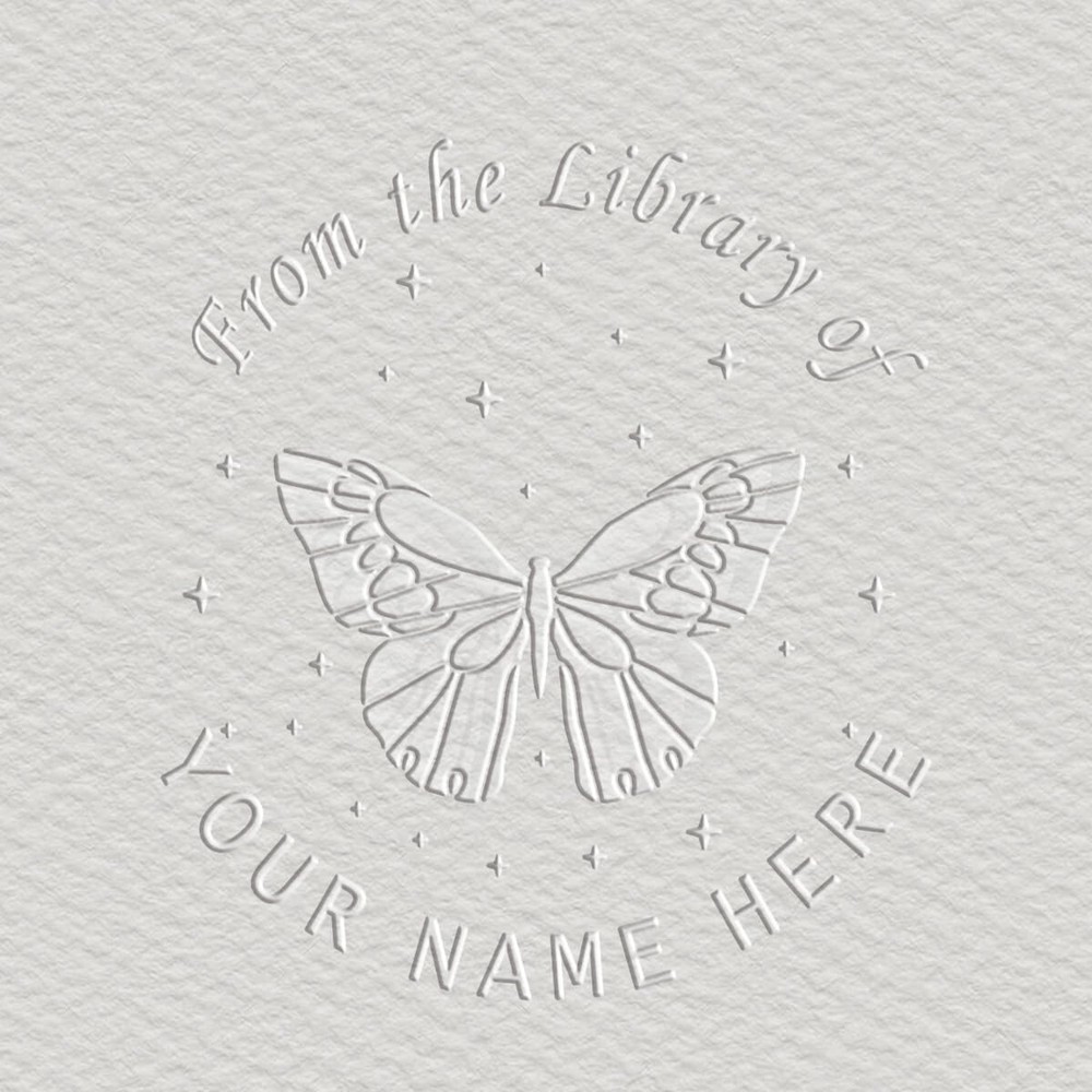 Personalized Library Embosser - Custom Name and Butterfly Design - Round 1.625"