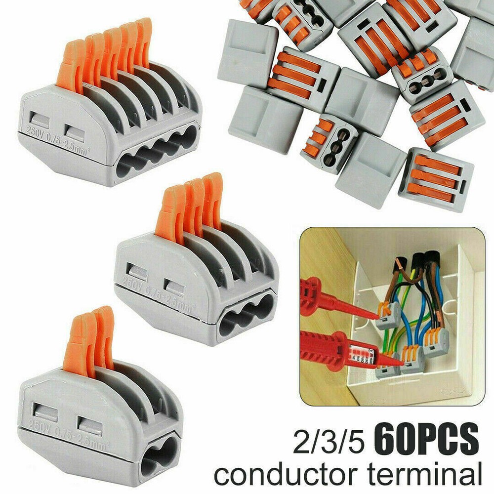 60Pcs Reusable 221 Electrical Connectors Wire Block Clamp Terminals Cable