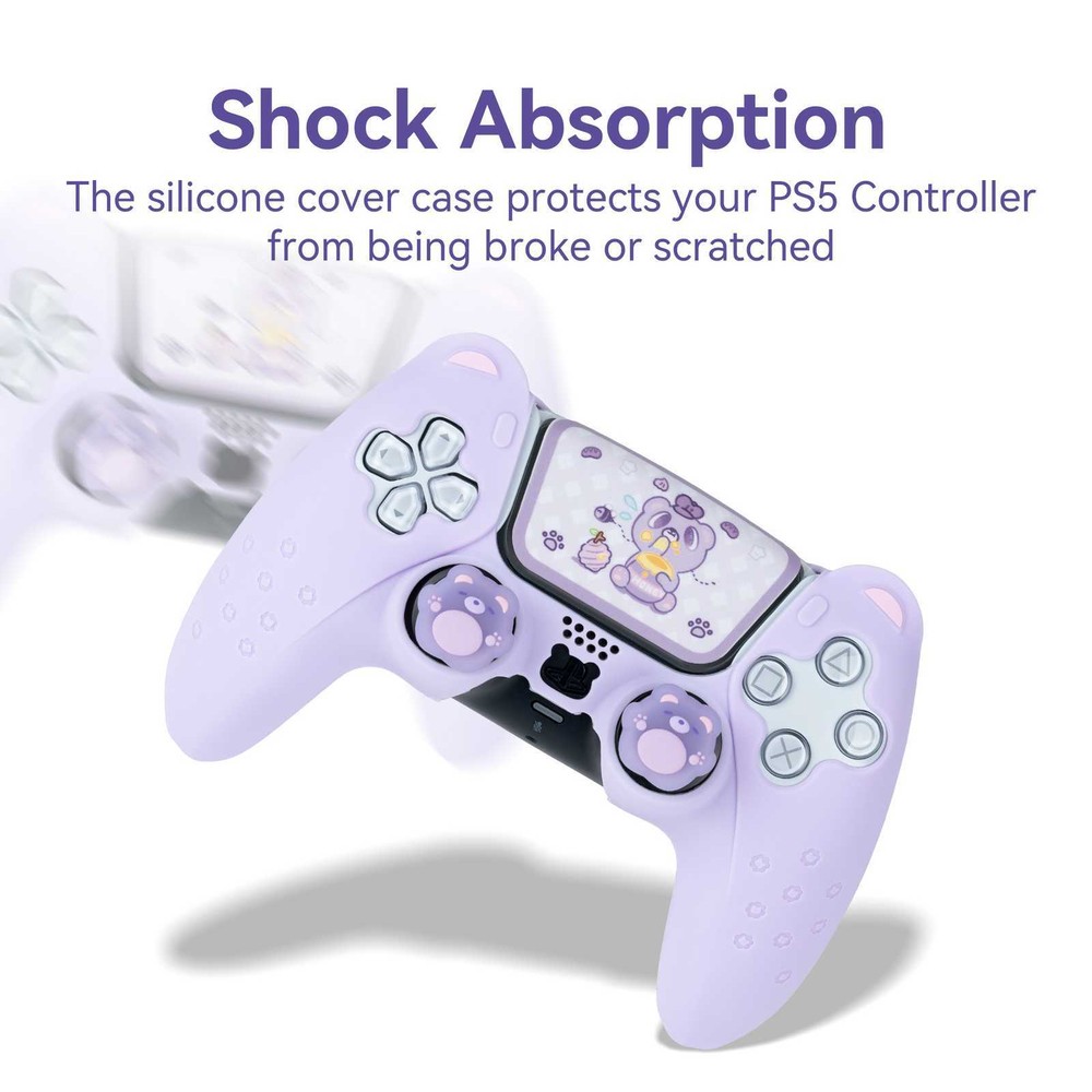 GeekShare Purple Bear PS5 Controller Skin Protective Case +Thumb Grips +Sticker