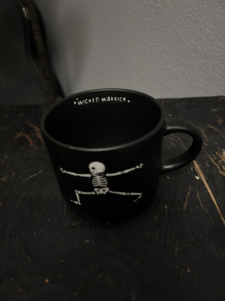 Prima Design Halloween Coffee Mugs Skeleton Yoga Pose 4 Set Stackable Caddy