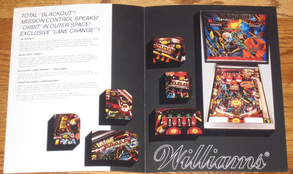 Blackout Williams Pinball Flyer / Brochure / Ad - Nice