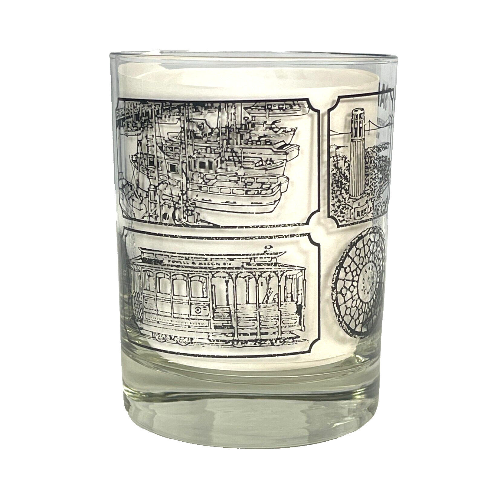 San Francisco Tourist Attractions 5 Vtg Cocktail Glass Lot 70s Coit Golden Gate