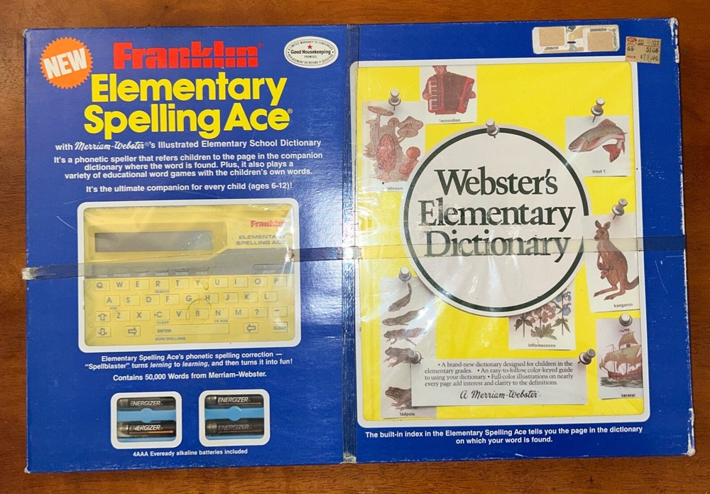 Franklin Elementary Spelling Ace ES90 1989 + Webster Dictionary 1986 NEW SEALED