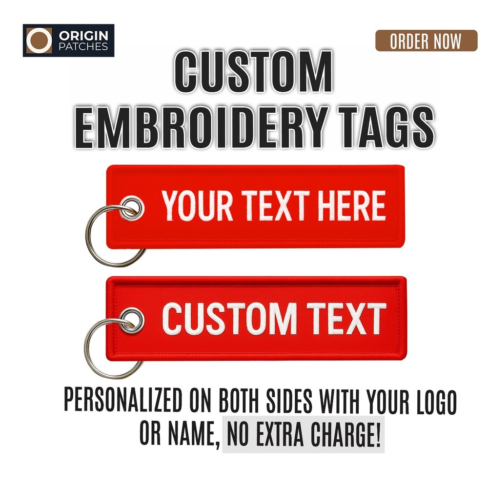 Custom Embroidered Keychain, Personalized Flight Tag, Double Sided Jet Tag