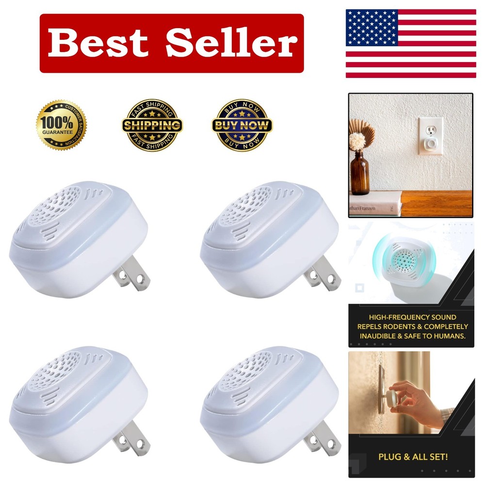 4-Pack Ultrasonic Rodent Repellers - Non-Toxic, Effective Home-Pest Solution