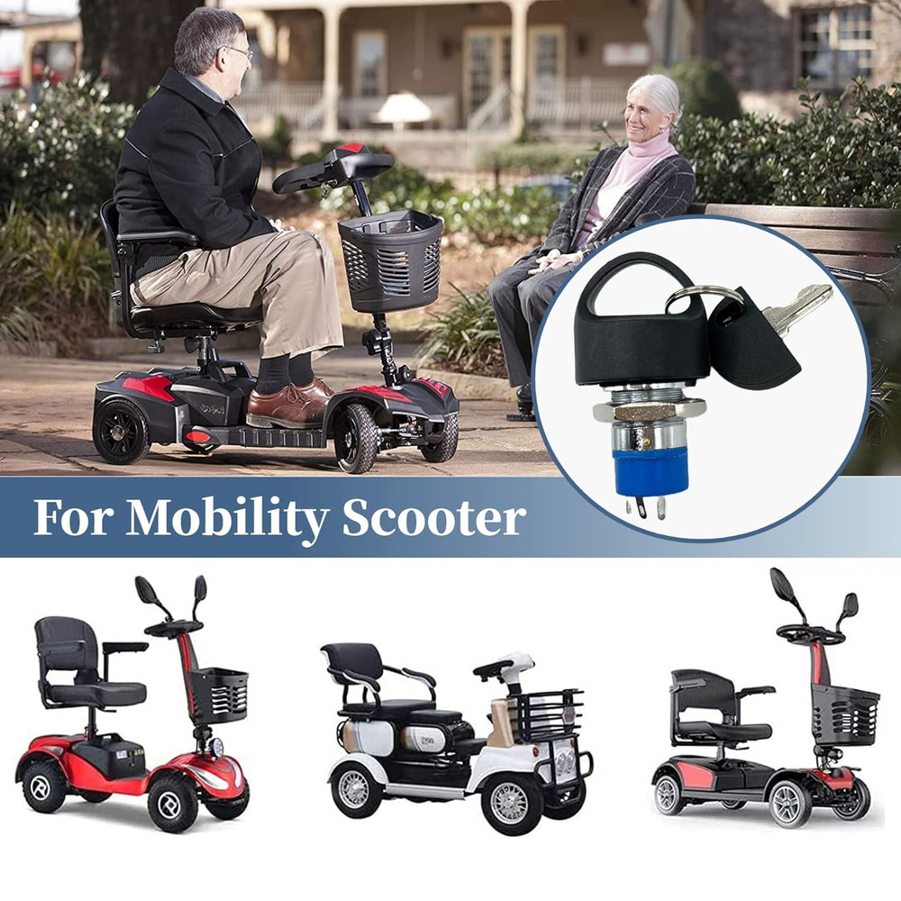 Ignition Switch with Key, Replacement Mobility Scooter Spare Start On/Off Igniti