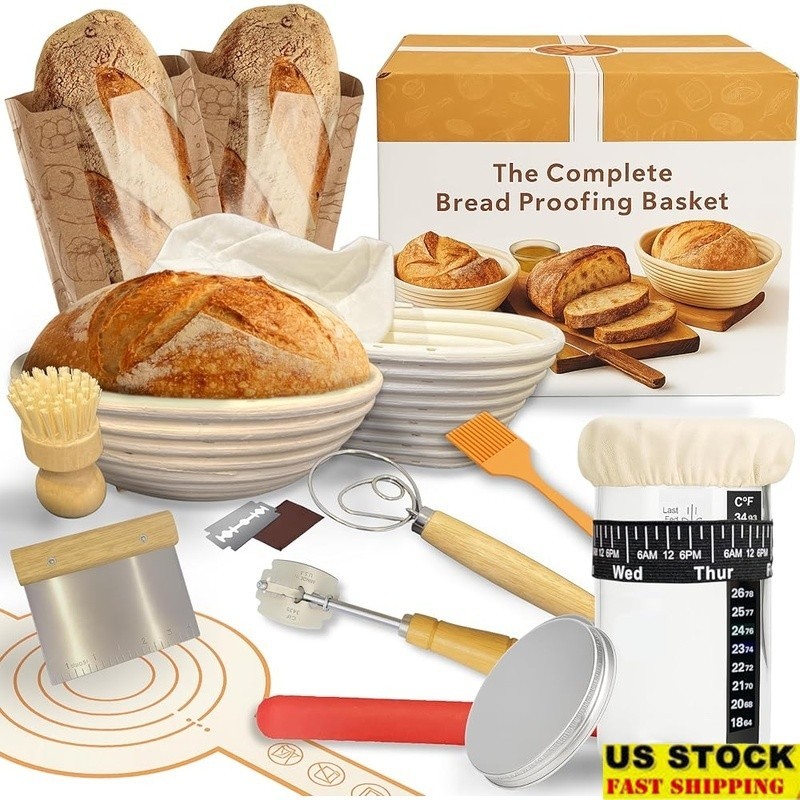 Sourdough Starter Kit Fermentation Jar Rattan Bannetons Baking Tools Guide New