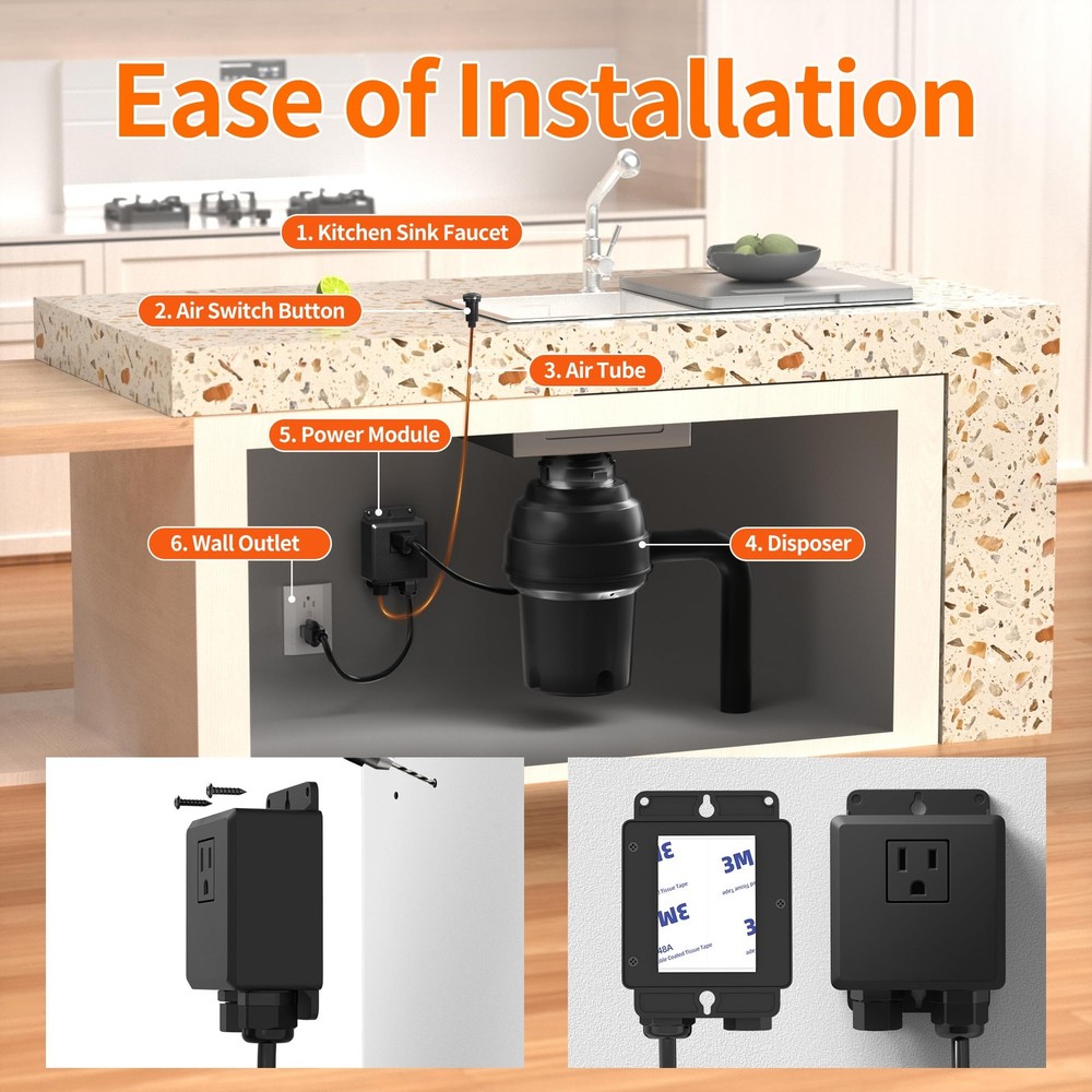 Garbage Disposal Air Switch Kit Waterproof Garbage Disposal Button Kit with L...