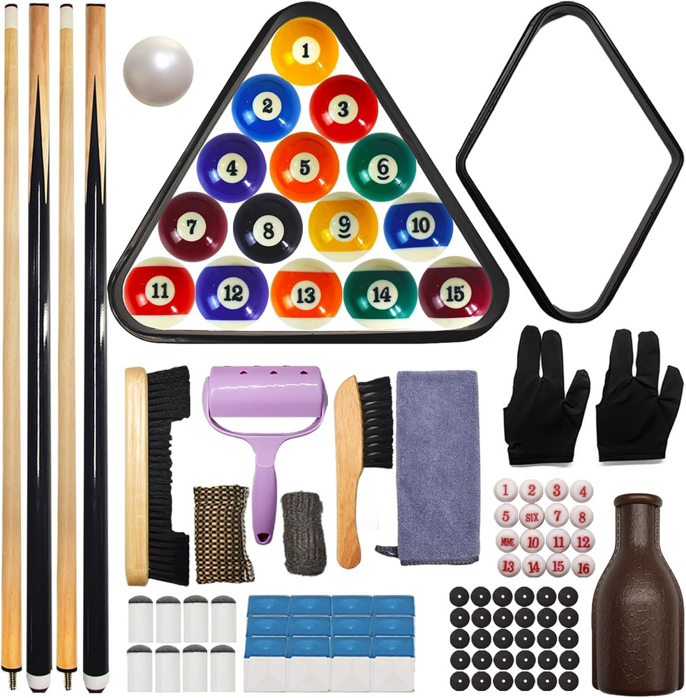 95Pcs Pool Table Accessories Set - Balls, Triangle, Rack, Cue, Chalk, Tips, Stic