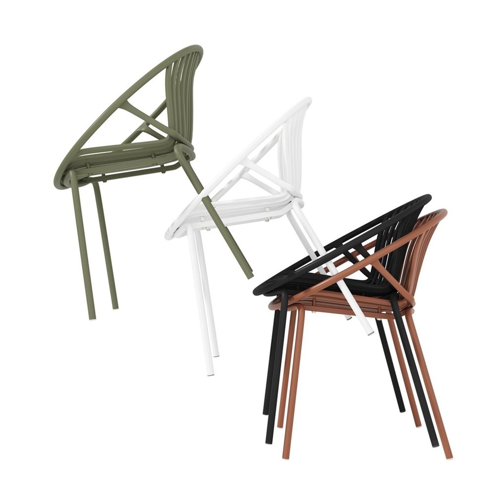 Modern Art Patio Dining Chairs Set Breathable Design Stackable Plastic Seating