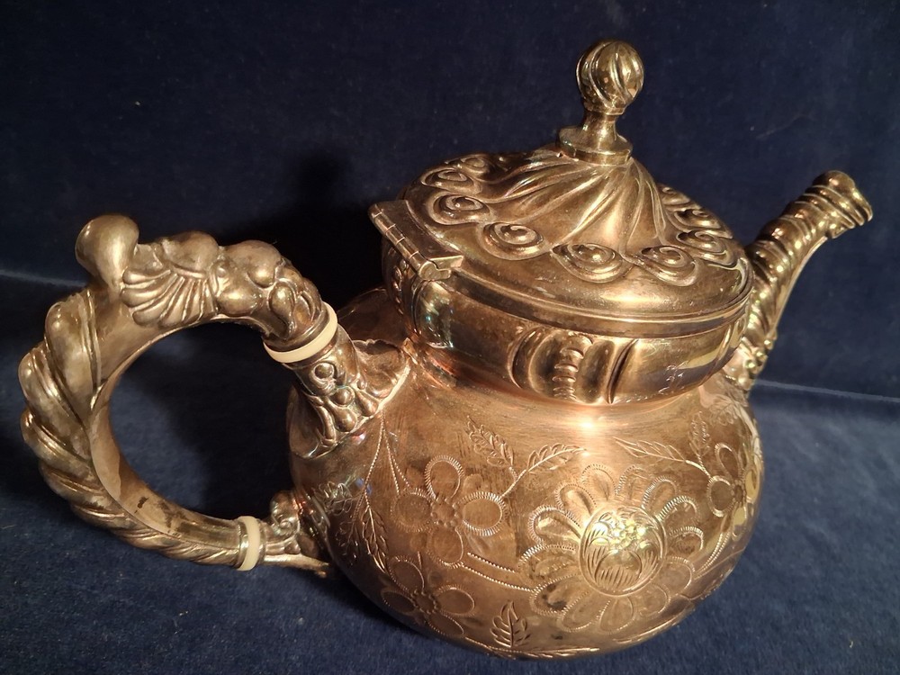 Victorian ROGERS BROS Floral Triple Silver Plate Tea Pot Pattern #1985/5