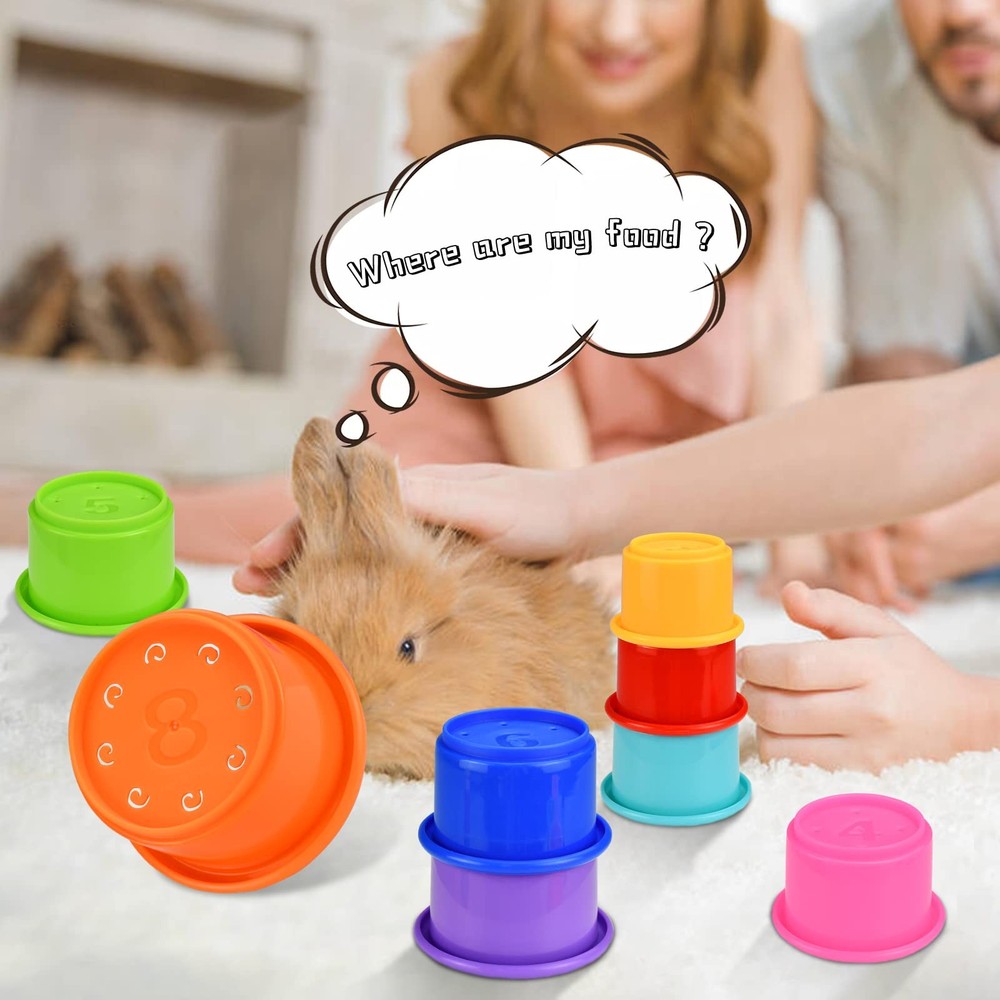 Colorful Multi-Sized Stackable Cup Toys for Bunny Rabbit Rainbow Nesting Toys...