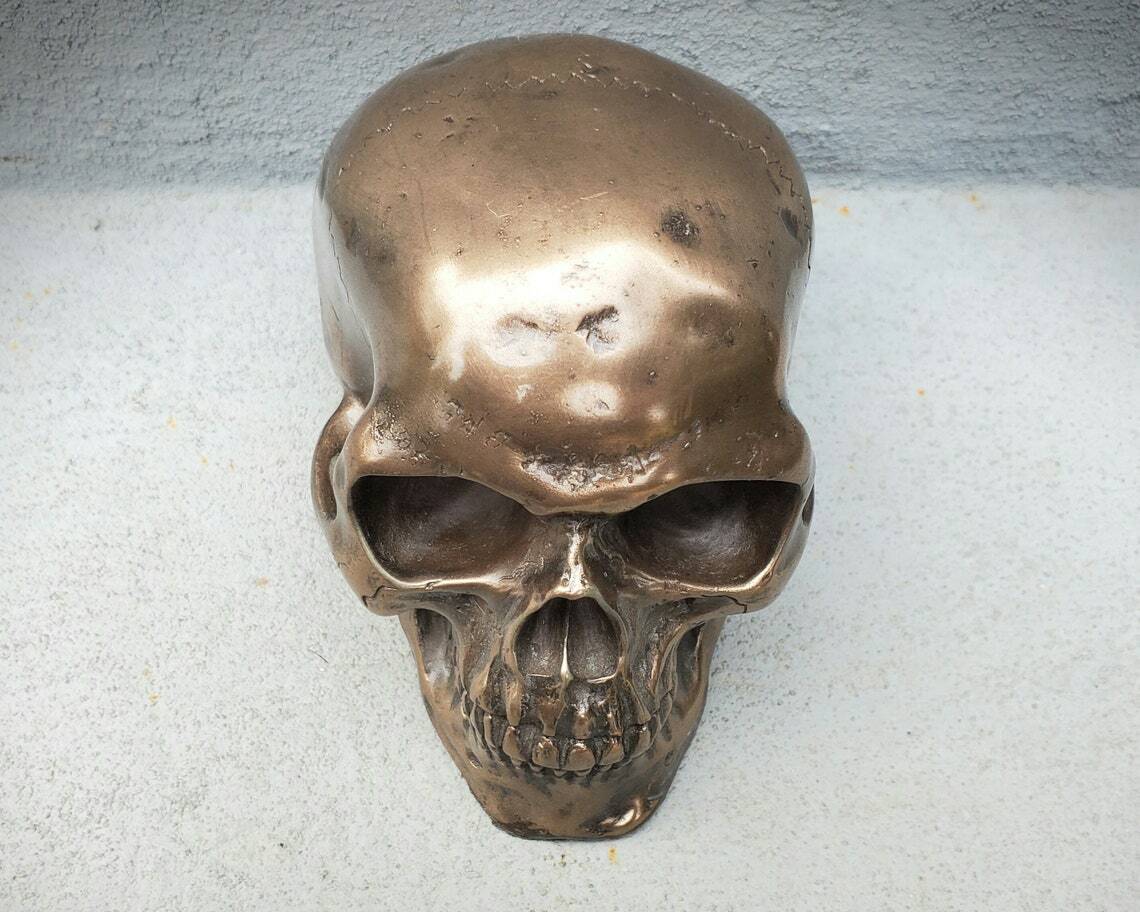 Bronze Skull, Human Skull Décor, Gothic Decor, Halloween, Oddities, Curiosities